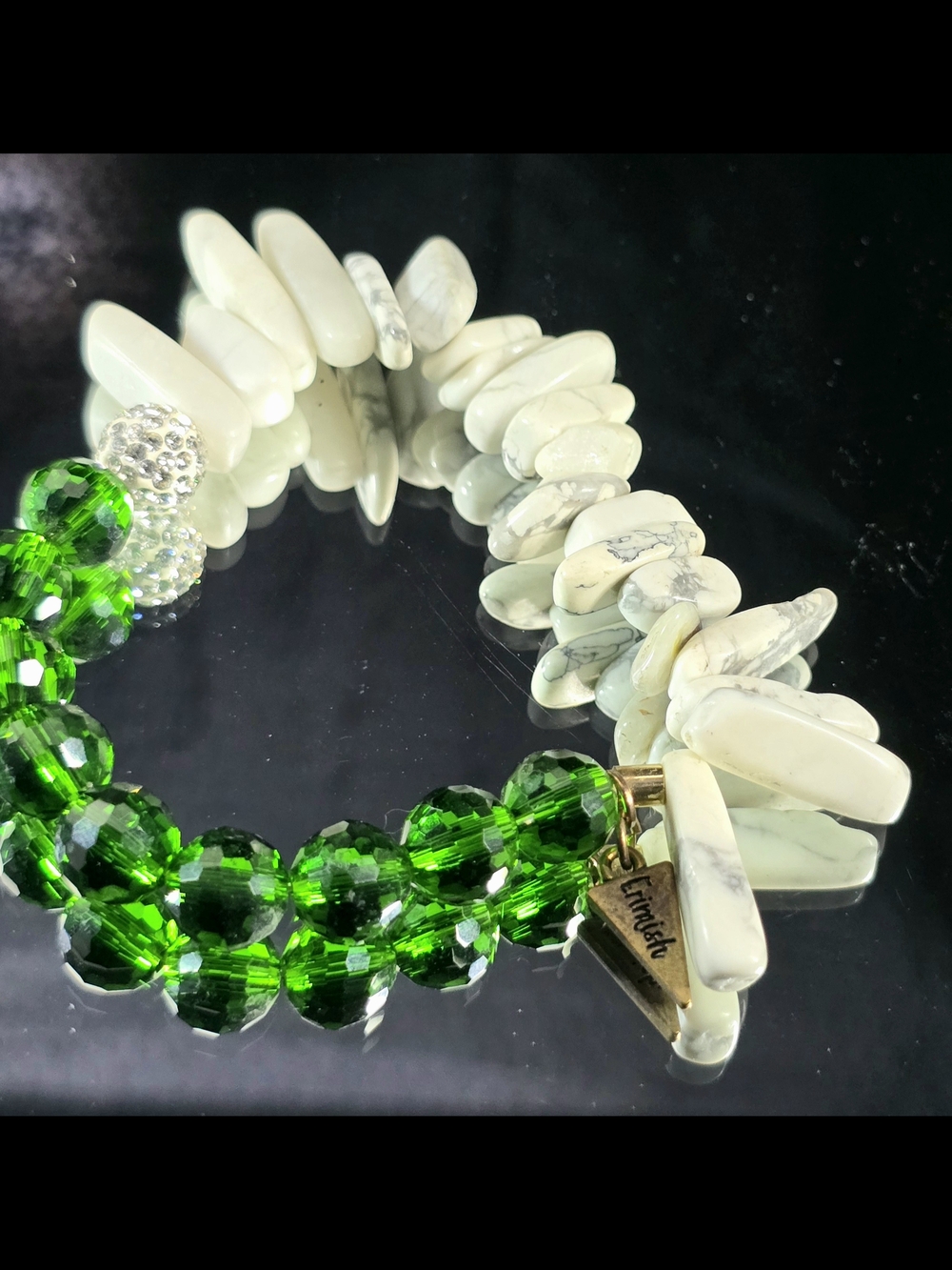 Erimish Green Crystal & White Howlite Stretch Bracelet With Rhinestone Accents